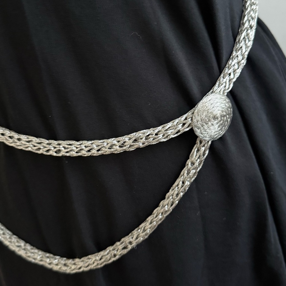 Vintage Silver Braided Rope Belt 70s Boho Glam w/ Hook Closure 46”